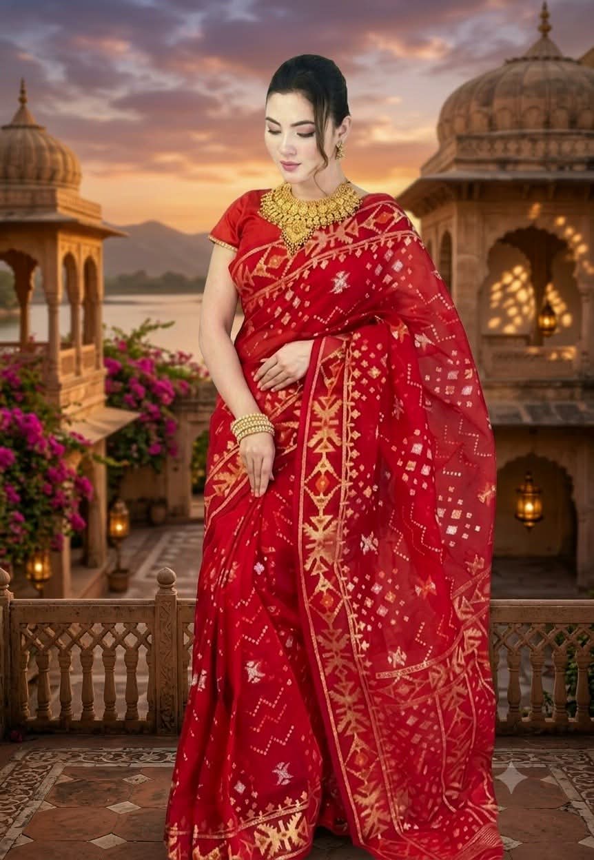 প্রিমিয়াম টেনসিল জরি জামদানি শাড়ি